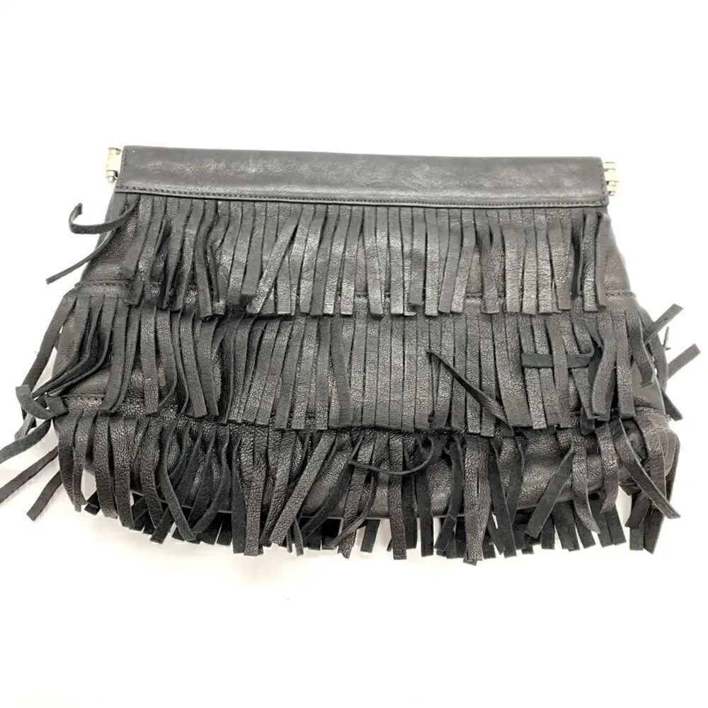 Genuine Leather Fringe Clutch